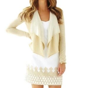 Lilly Pulitzer Colony Open Front Draped Cardigan | Gold Metallic | Size XS |NWOT